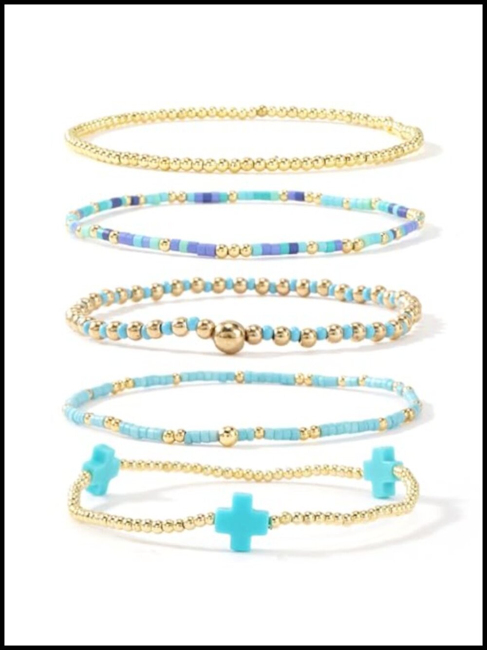 14K Gold Plated Beaded Bracelets Stack Women Boho Christian Faith Stretch